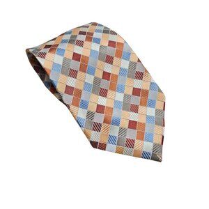 Geoffrey Beene Mens Multicolor‎ Checkered Tie Silk Handmade Rad Retro Business